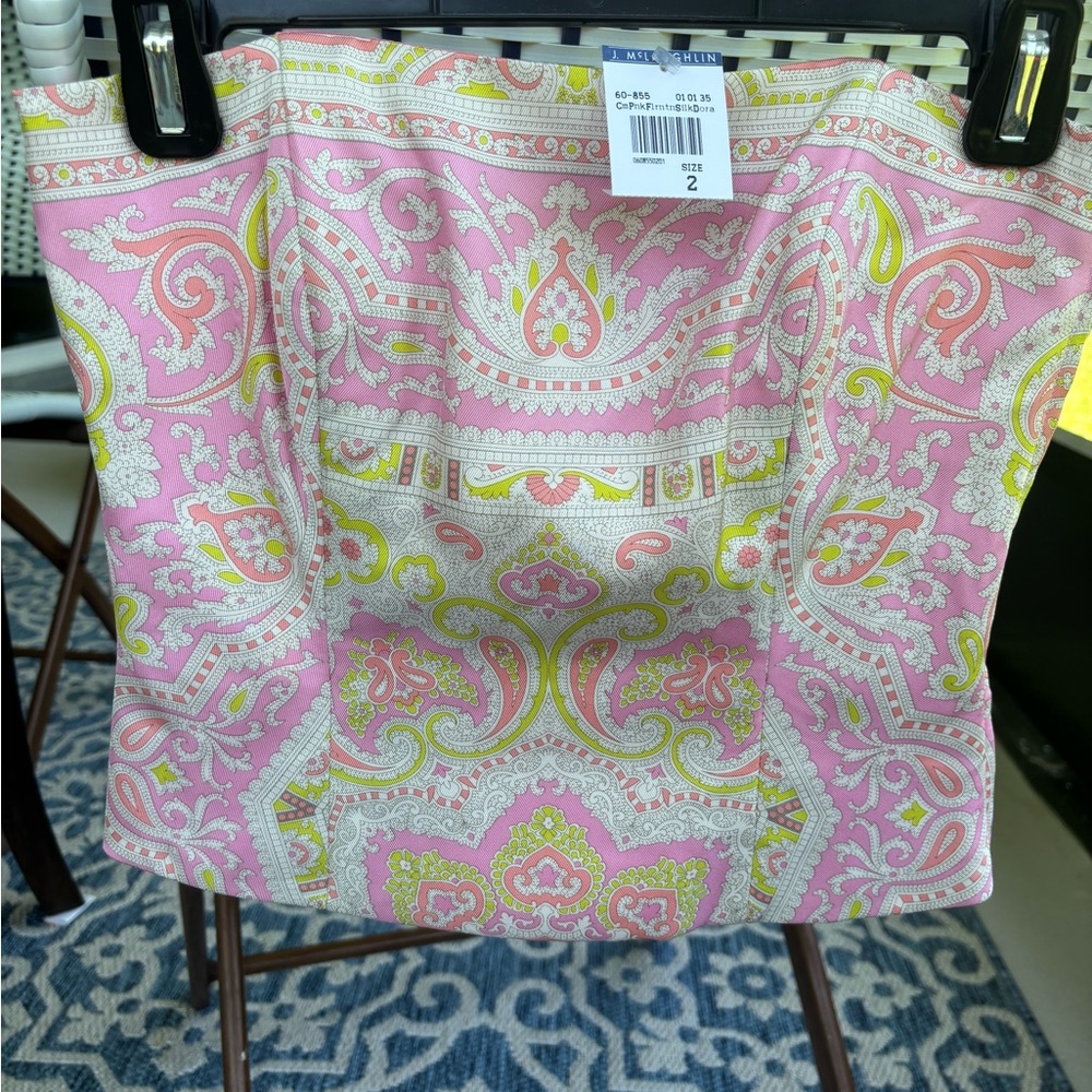 J. McLaughlin Rare NWT  100% Silk Pink and Green Paisley Corset Top Size 2